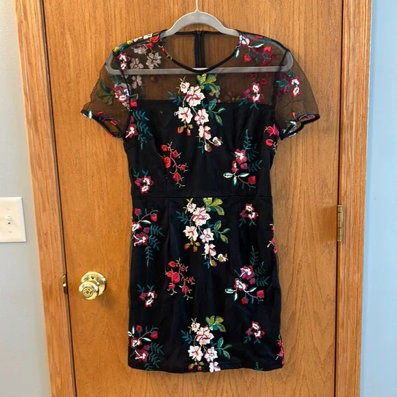 SHEIN | Dresses | Black Mesh Dress With Embroidery | Poshmark